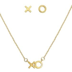 Ettika Hugs & Kisses 18K GOLD PLATED XO Necklace & Stud Earrings Matching Set